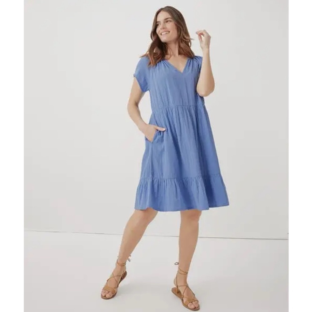 Pact Organic Cotton Gauze Throw And Go Blue Dress Size XS Bohemian Beach Coastal